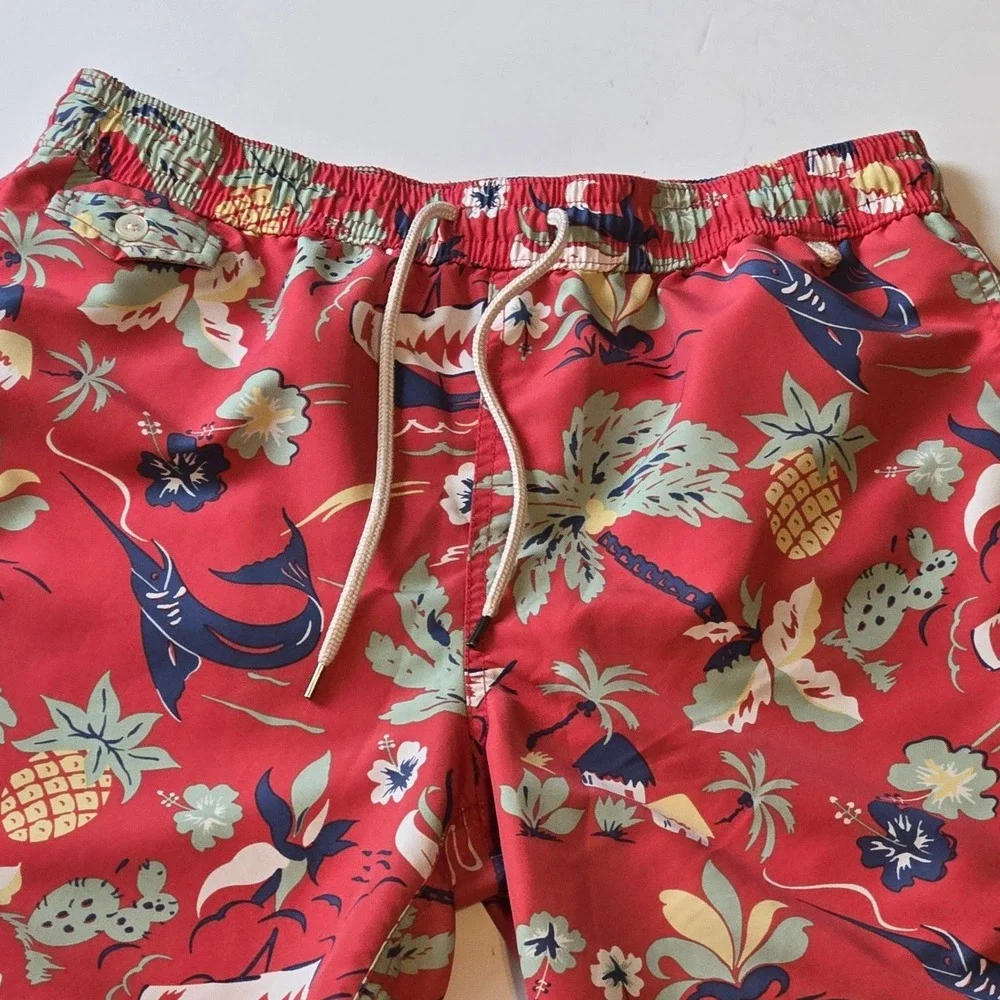 Polo Ralph Lauren Red Tropical Swim Trunks Medium Lined‎